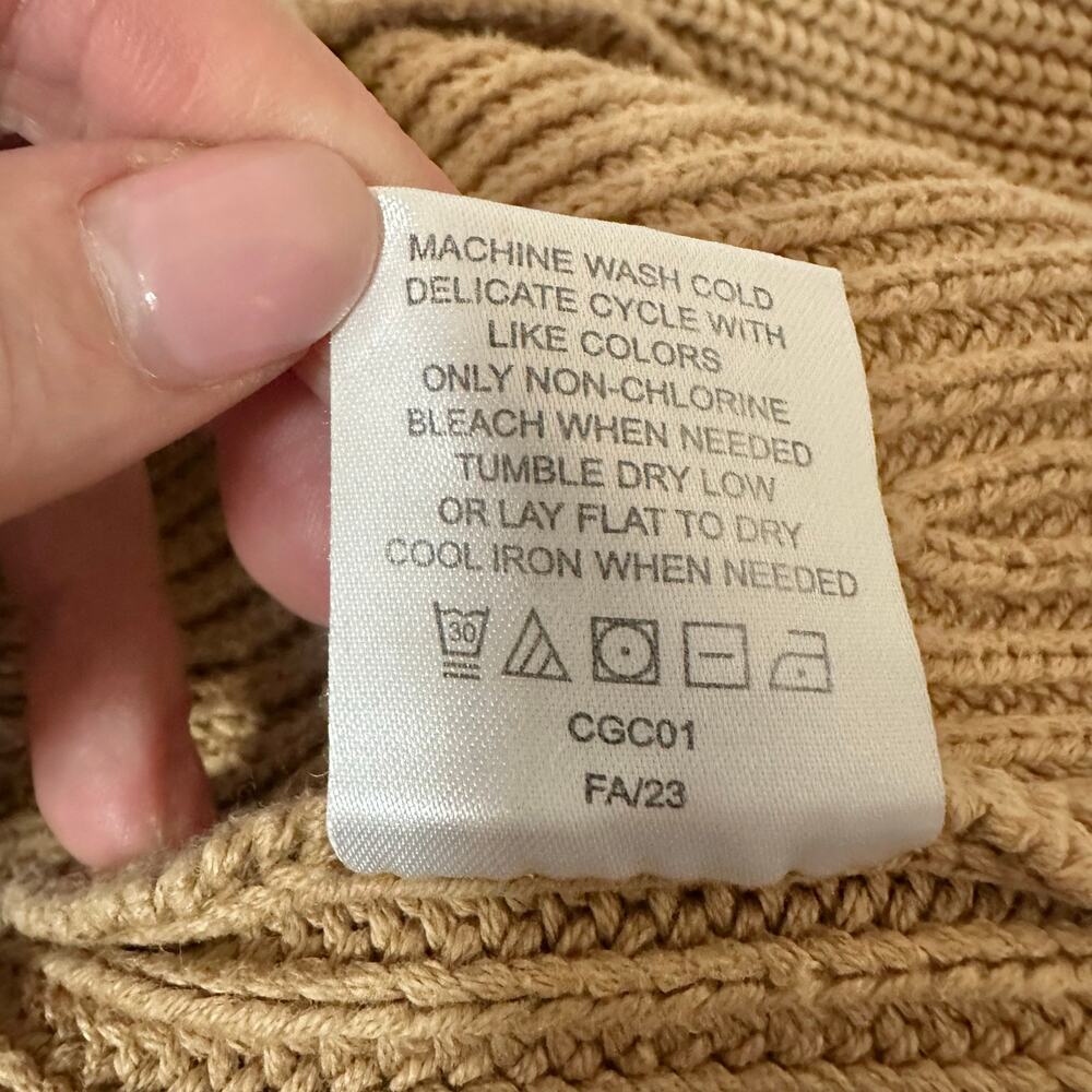 QUINCE 100% Organic Cotton Fisherman Crew Sweater Camel Large EUC - Picture 8 of 8